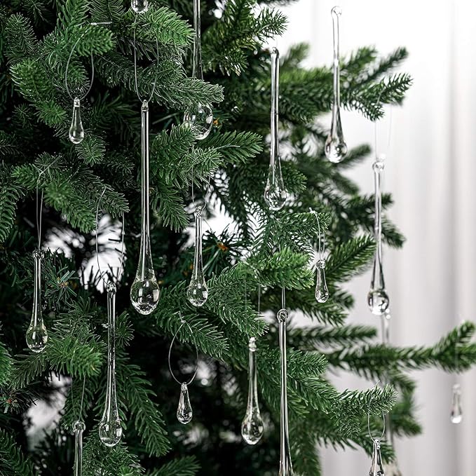 22 Pcs Clear Glass Teardrop Christmas Ornaments Crystal Raindrop Hanging by LOYIM