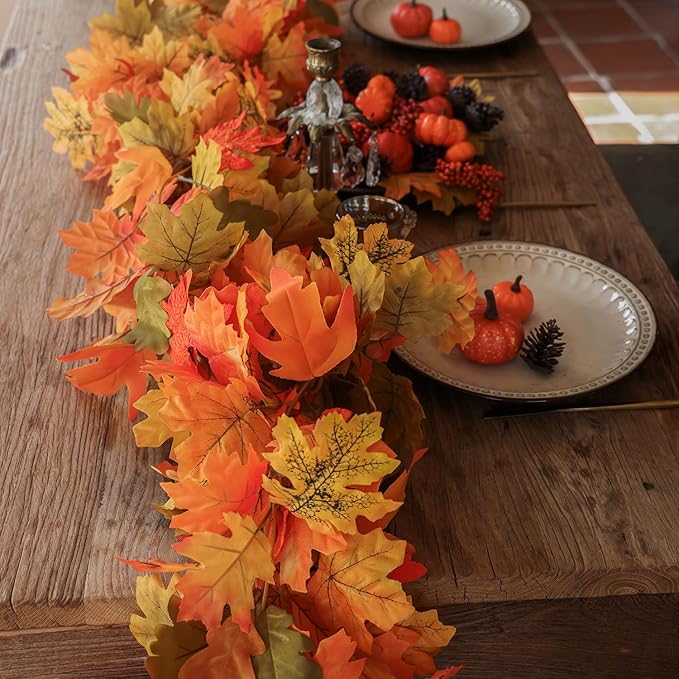 PARTY JOY 6PCS Orange Leaf Garland, 5.6Ft Halloween Garland Artificial Maple - Image 8