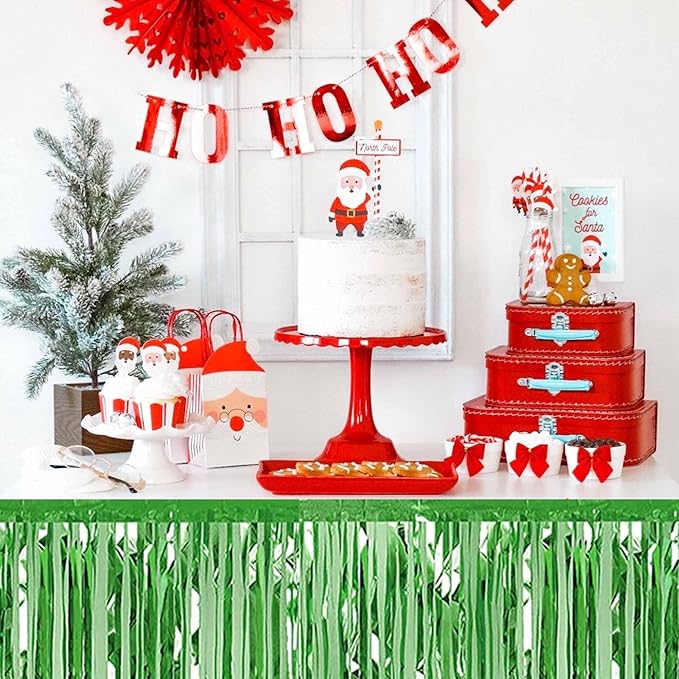 3 Pack 29 x108 Inch Light Green Foil Fringe Table Skirts Metallic Banner - Image 6