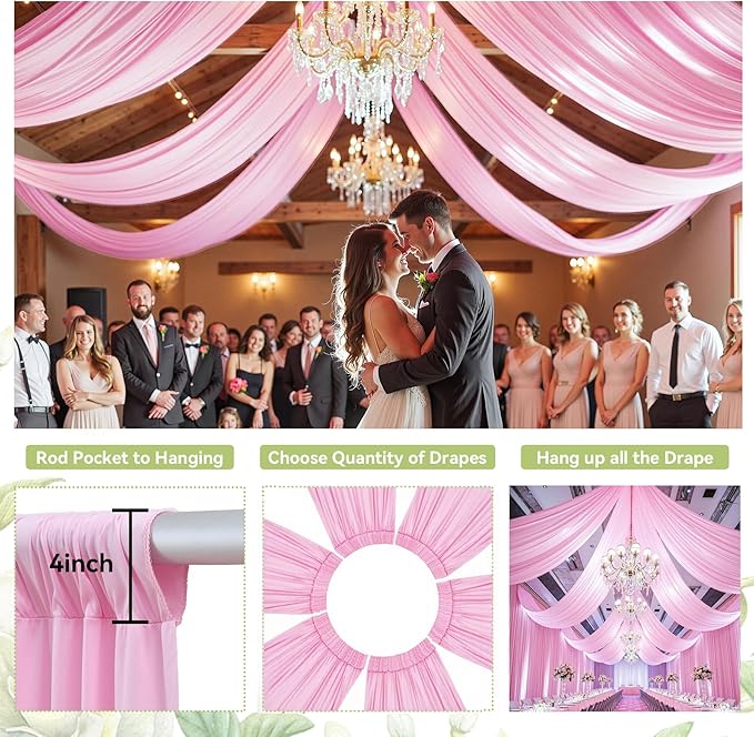 PartyVillage 2 Panels 5ftx30ft Baby Pink Ceiling Drapes - Image 7