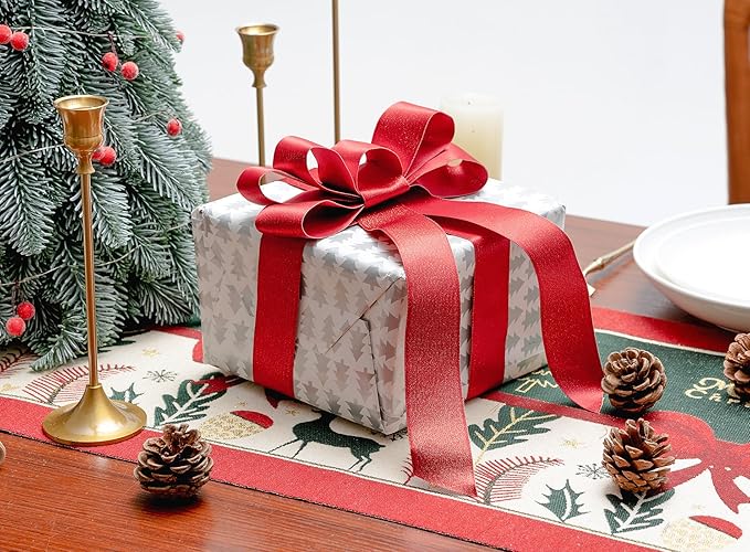 Christmas Ribbon Wired Red Satin Ribbons 1-1/2 Inch Double-Faced Gold Glitter - Image 4