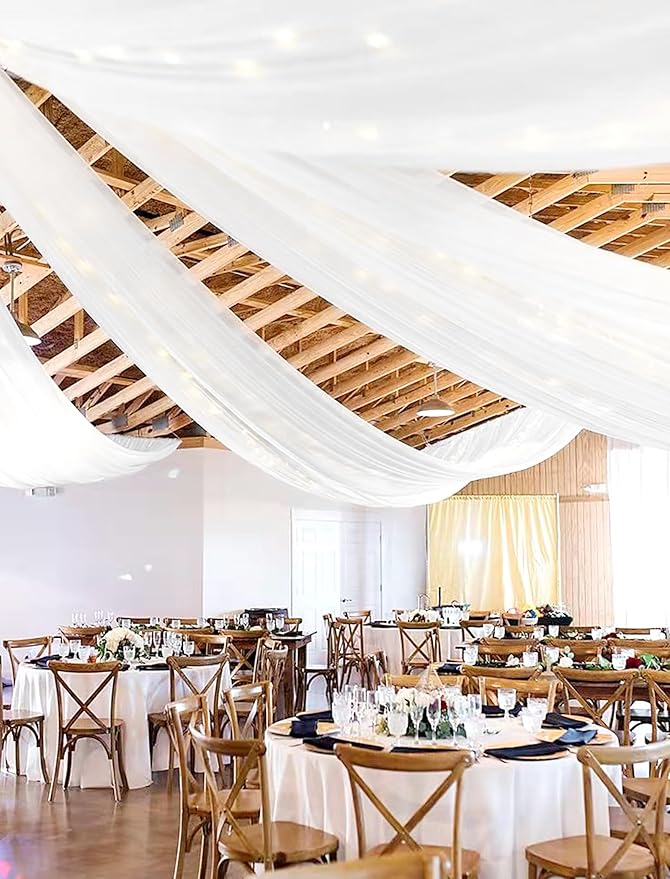 6 Panels White Wedding Ceiling Drapes 5ftx30ft Ceiling Drapes Chiffon Fabric - Image 6