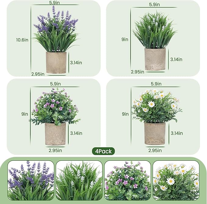 4 Pack Small Fake Plants, Artificial Eucalyptus Leaves - Image 3