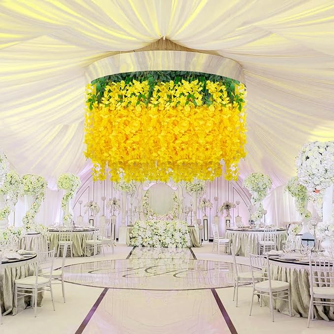 5 Pack Yellow Wisteria Hanging Flowers, 3.44 Ft Fake Hanging Flowers, - Image 7