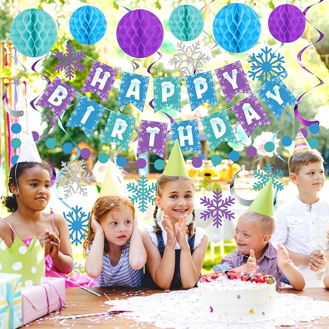 Funrous Snowflake Birthday Decorations Happy Birthday Banner Snowflake Hanging - Image 5