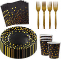 160 Pcs Black and Gold Paper Plates, Forks and Cups Party Supplies, Disposable by Sveikie