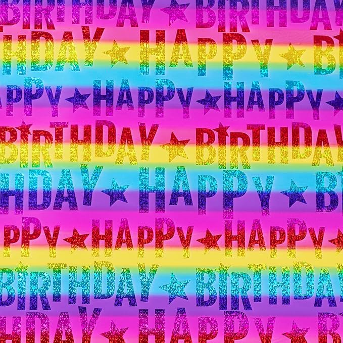 LeZakaa Holographic Birthday Wrapping Paper Roll, Happy Birthday Lettering - Image 7