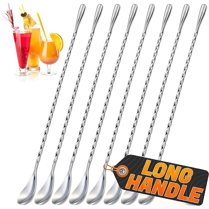 8 Pcs Bar Spoon Cocktail Mixing Spoon – 12'' Stainless Steel Cocktail Stirrers by TheLittleGreenChange