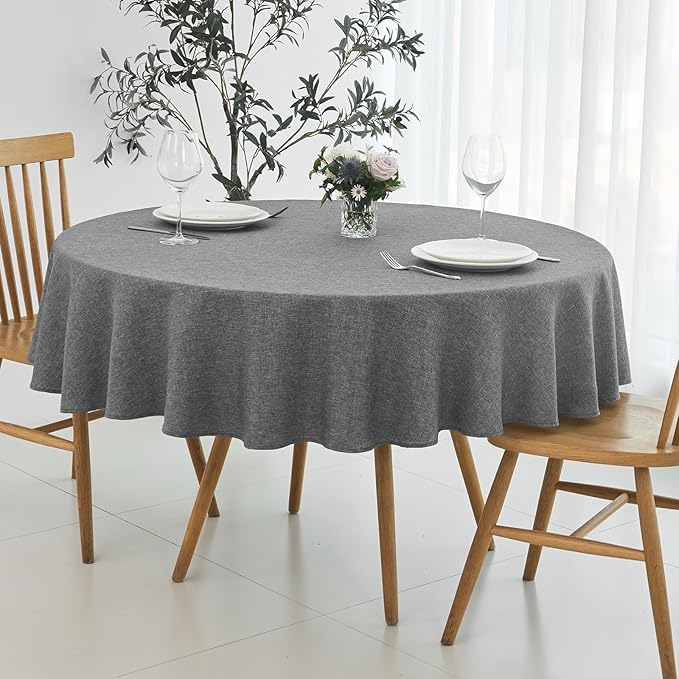 maxmill Round Linen Textured Tablecloth Spill-Proof Stainproof Wrinkle Free by maxmill