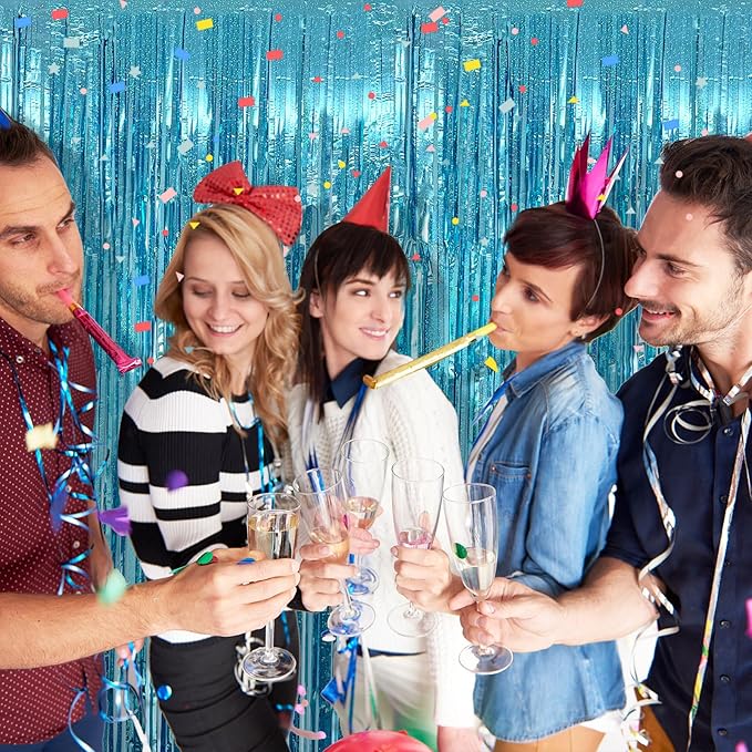 2 Pack Blue Streamers Party Decorations Tinsel Foil Fringe Curtains Photo Booth - Image 4