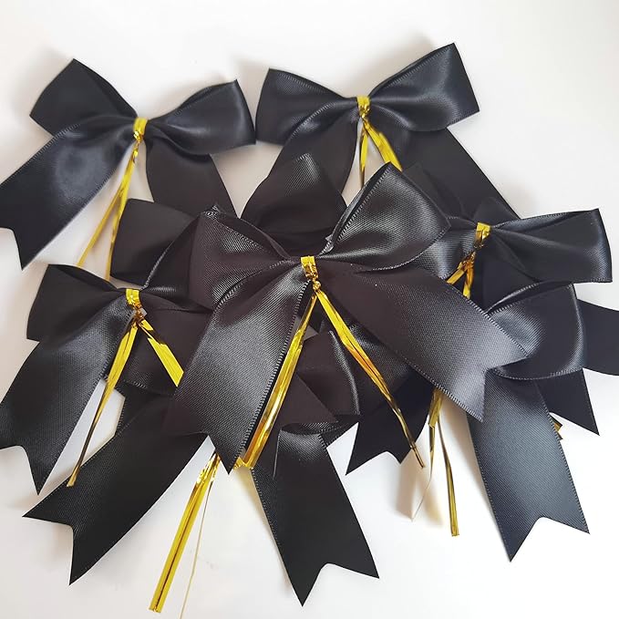 50pcs 3-1/2" Black Satin Ribbon Bows - Image 8