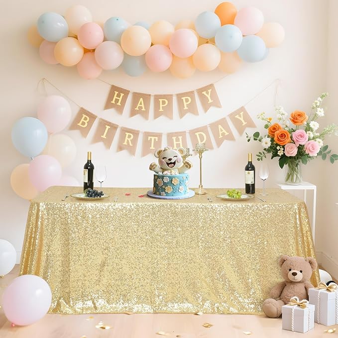 SquarePie Sequin Tablecloth 50 x 72 Inch Light Gold Glitter Table Cloth by SquarePie