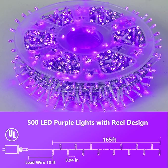YEGUO 165ft 500 LED Halloween Lights Outdoor Waterproof, 8 Modes Clear Wire - Image 2