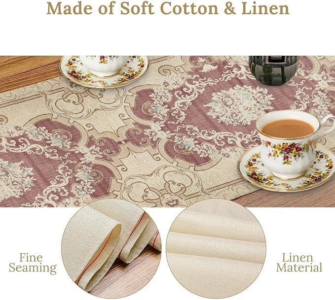 Boho Table Runner, Vintage Geometric Traditional Textured Rustic Farmhouse - Image 9