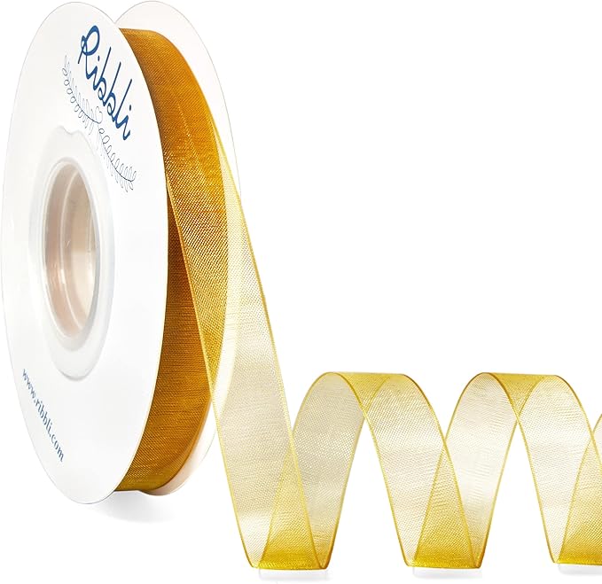 Ribbli Pale Gold Organza Ribbon, 1/2 Inches x Continuous 50 Yard, Cookie by Ribbli
