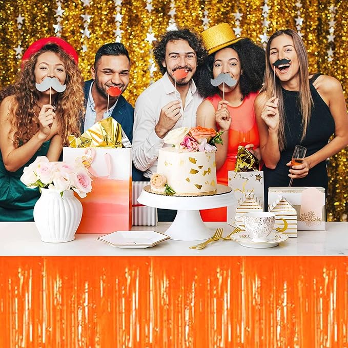 3 Pack 29 x108 Inch Macaron Orange Foil Fringe Table Skirts Metallic Banner - Image 6