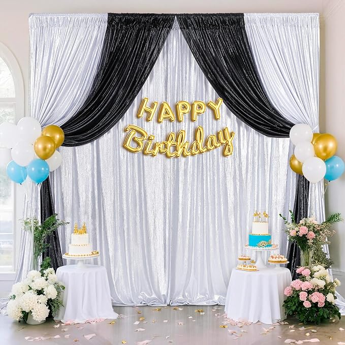 Silver Backdrop Curtains 4.8x8ft Sequin Photo Backdrop Drapes Curtains - Image 2