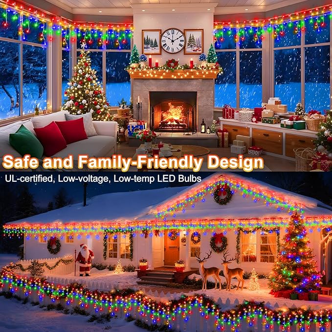 KNONEW Christmas Lights Outdoor Decorations 400 LED 33ft 8 Modes Curtain Fairy - Image 3