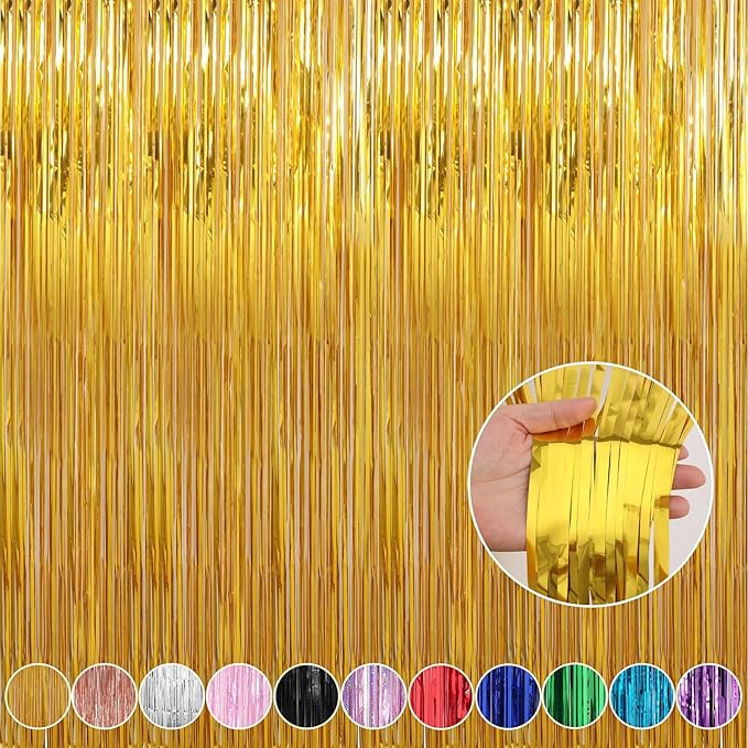 Crosize 4 Pack 3.3 x 9.9 ft Gold Foil Fringe Curtains Party Decorations by Crosize