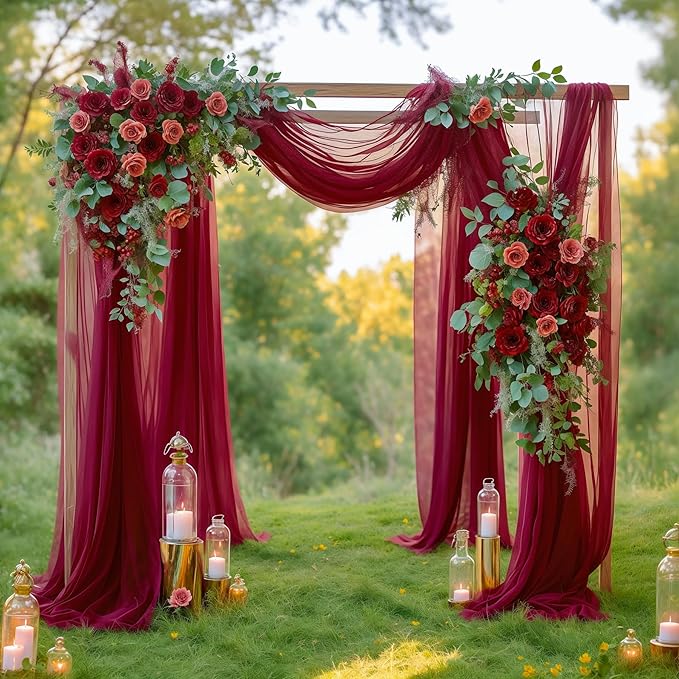 1 Panels Wedding Arch Draping Fabric Burgundy Sheer Backdrop Curtain Arch Drape - Image 2