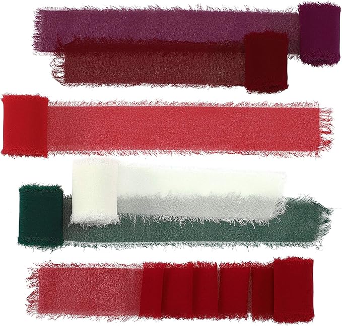 6 Rolls Handmade Fringe Chiffon Silk Ribbon 1.5" x 3 Yd Colorful Ribbon by Willbond+Technology+Limited
