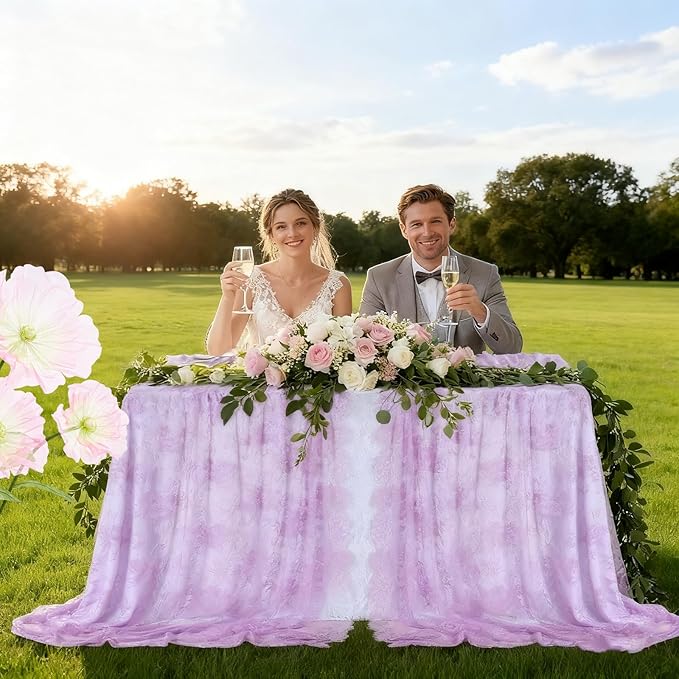 LuoluoHouse Sheer Lace Tablecloth Floral 6pcs Table Fabric 60x120 Inch - Image 8