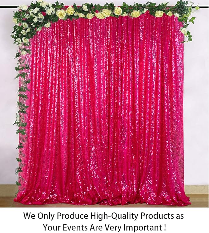 ShinyBeauty Hot Pink Sequin-Backdrop-Curtain 2Panels 5FTx10FT Glitter Wedding - Image 2