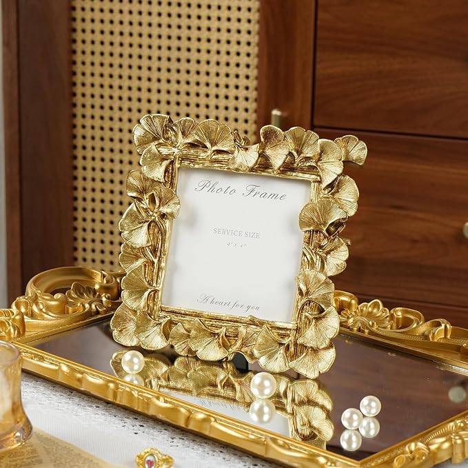 Cuspin 4x4 Picture Frame Small Gold Frames, Vintage Ornate Leaf Textured - Image 2