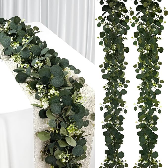 Eucalyptus Garland, 2 Packs 6FTGreen Flower Garland Decor, Artificial Faux by Unknown