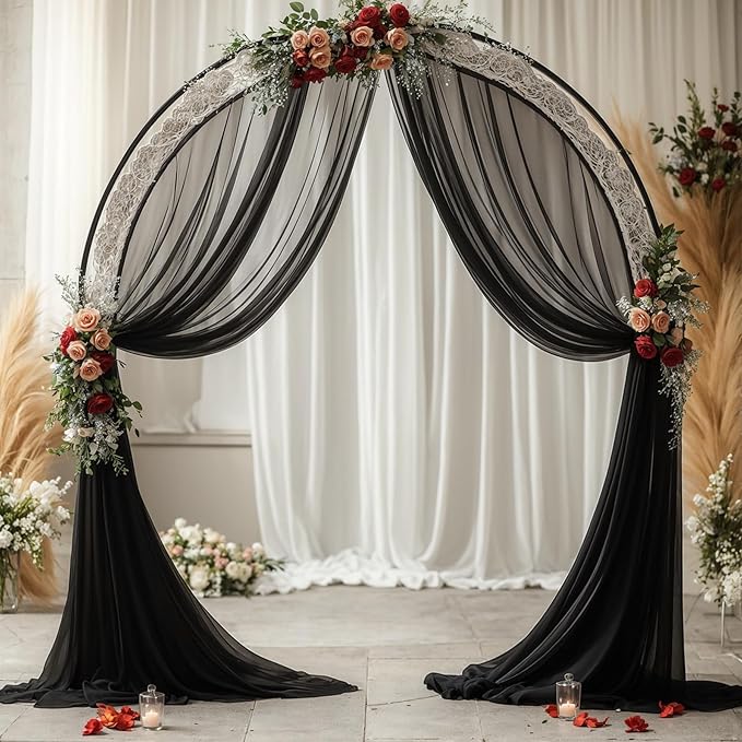 Wedding Arch Draping Fabric, 1 Panel 18FT Black Sheer Chiffon Curtain Drapes 6 - Image 8
