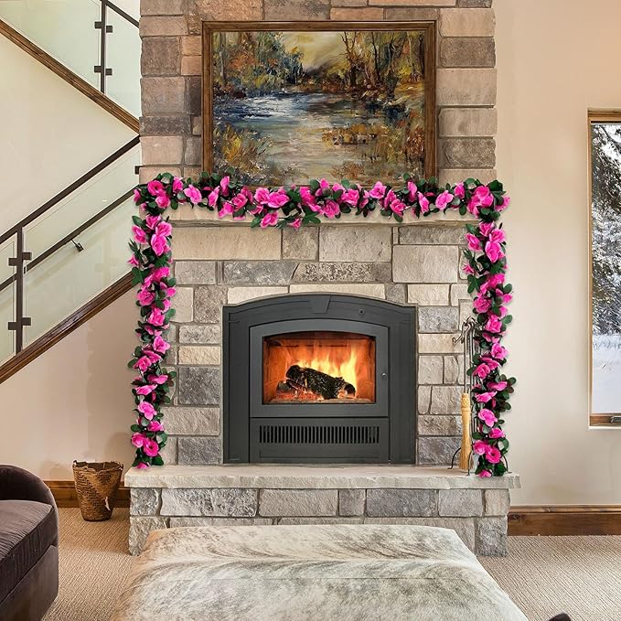 8Pcs 63Ft Fuchsia Rose Garland, Fake Rose Hanging Flowers, Artificial Flower - Image 3