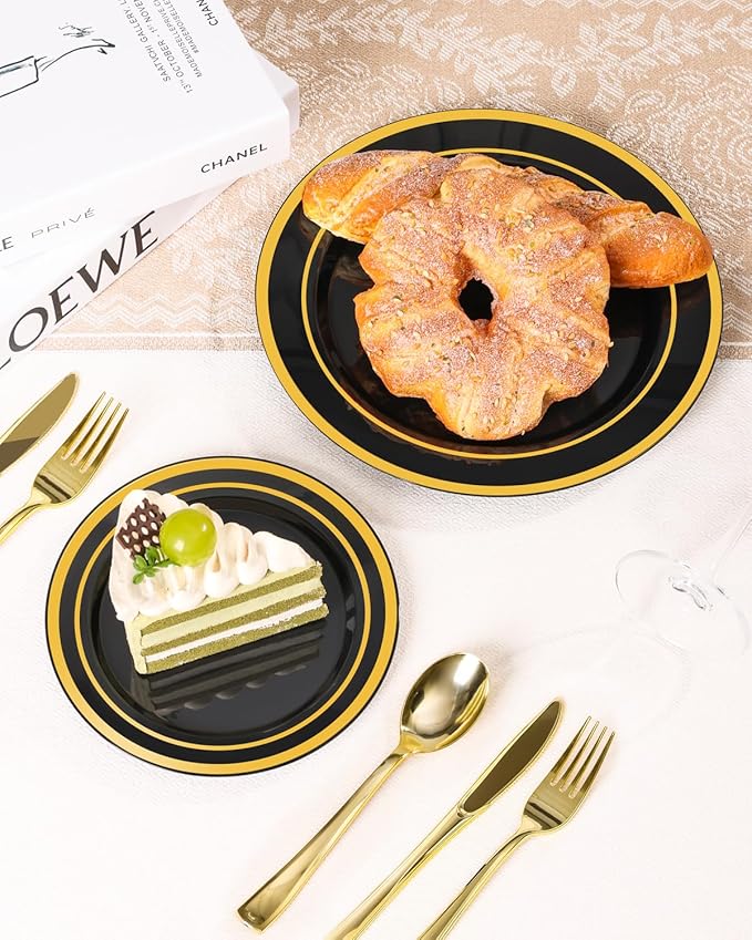 100PCS Black Plastic Plates Set - Image 5