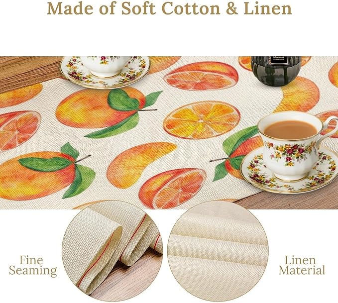 Watercolor Fruit Botanical Print Table Runner Spring Summer Orange Lemon Dinner - Image 5