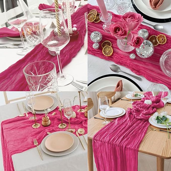 Hot Pink 12 Pack Cheesecloth Table Runner 10FT Boho Fabric Rustic Cheese Cloth - Image 6