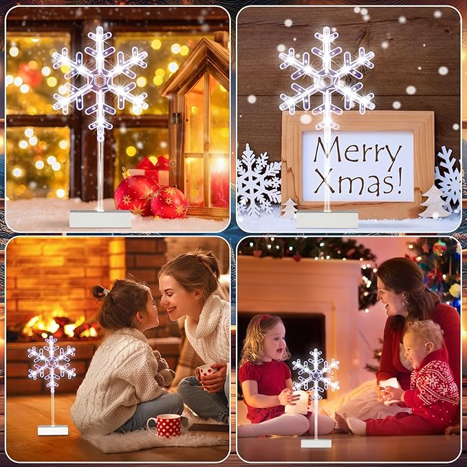 Riakrum 3 Pcs Lighted Christmas Tabletop Decorations Snowflake Table Decor Xmas - Image 6