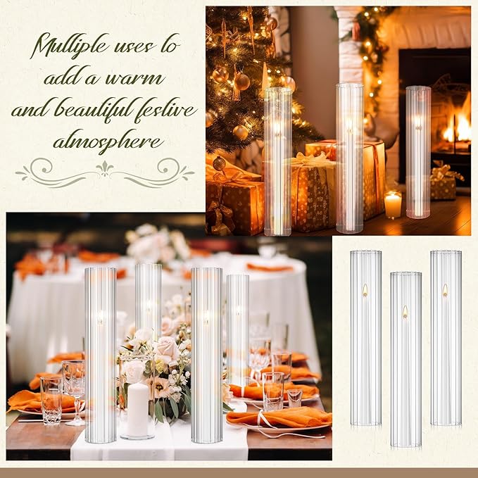 12 Pcs Hurricane Glass Candle Holders 2.5 x 14 Open Ended Tube Ribbed Shade - Image 5