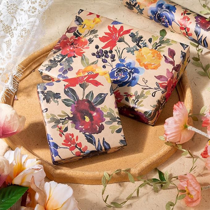 RUSPEPA Watercolor Floral Wrapping Paper, 17 Inches x 16. 4 Feet, Mini Roll - Image 5