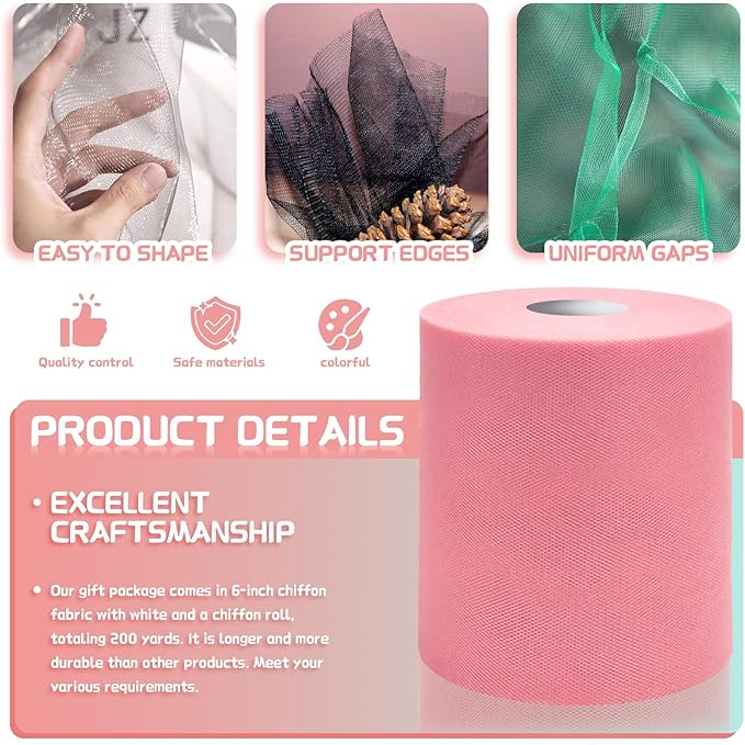 6" x 200 Yards Dusty Rose Tulle Fabric Rolls, Matte Spool Tulle Ribbon - Image 3
