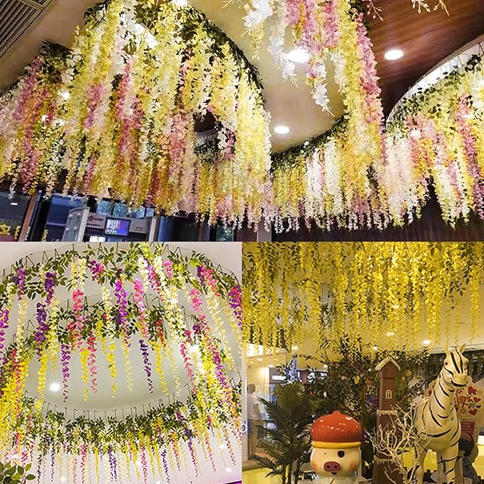 24 Pack Wisteria Hanging Artificial Flowers Fake Flowers Ratta Hanging Garland - Image 6