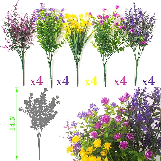 20 Bundles Artificial Flowers Outdoor UV Resistant No Fade Fake Plants Faux - Image 2