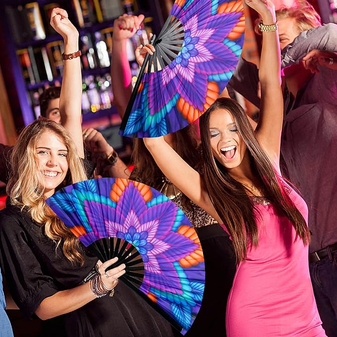SYNTECSO Folding Hand Fan for Rave, UV Glow Fan, Large Bamboo Fan for Drag Queen - Image 6