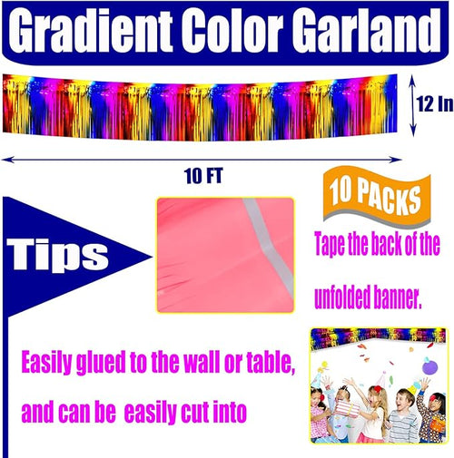 10 Pack 10 Feet Foil Fringe Garland Metallic Tinsel Streamers Banner Wall - Image 2