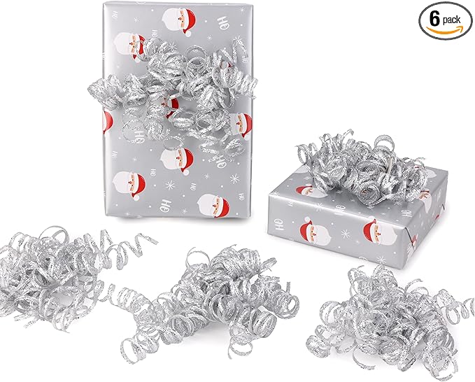 6" Metallic Silver Christmas Curly Ribbon Bows by LIZLOVESS