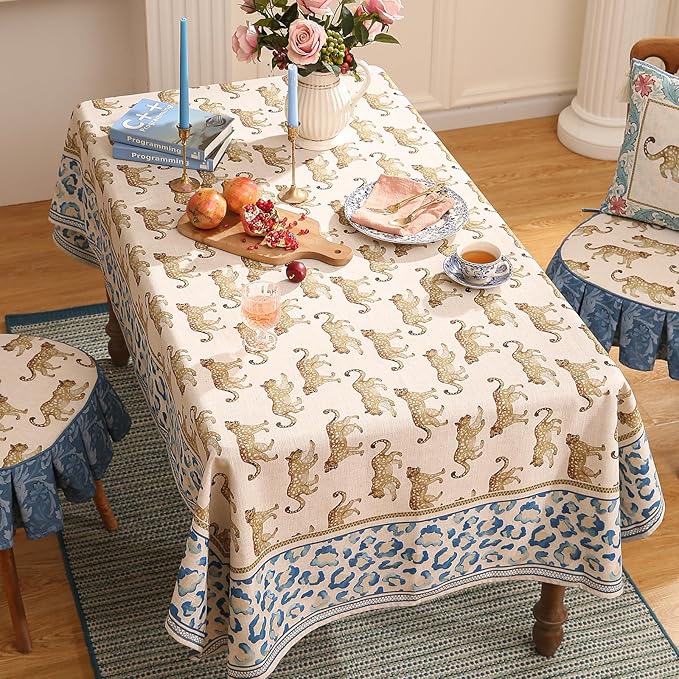 patdrea Designer Linen Rectangular Table Cloth, Vintage Leopard Animal Soft - Image 3
