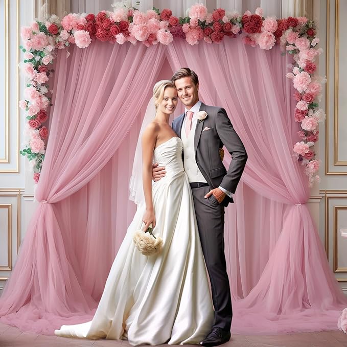 10x10ft Dusty Rose Tulle Backdrop Curtain - Image 7