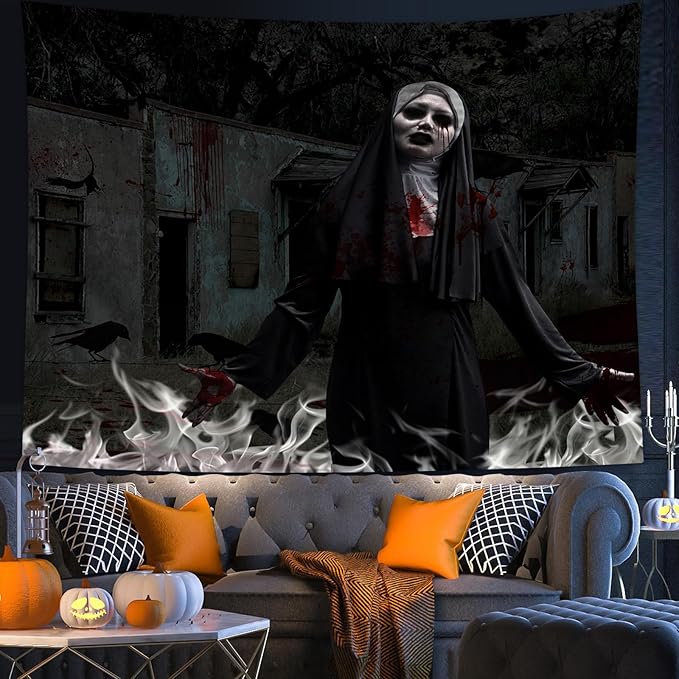 QGHOT Halloween Tapestry, Gothic Horror Movie Tapestry Wall Hanging Spooky - Image 5