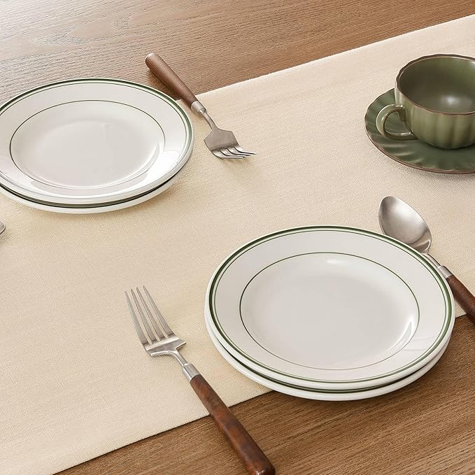 ZeeMart Linen Textured Border Table Runner, 14 x 108 Inch Cream, Farmhouse - Image 5