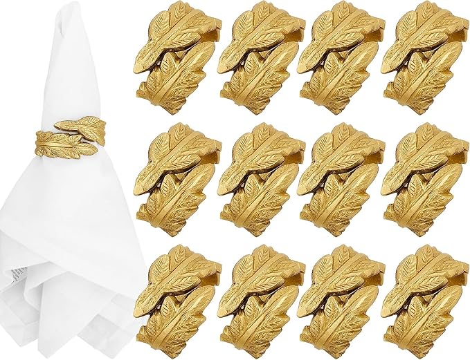 Gold Leaf Napkin Rings Set of 12 by CLEENTABLE