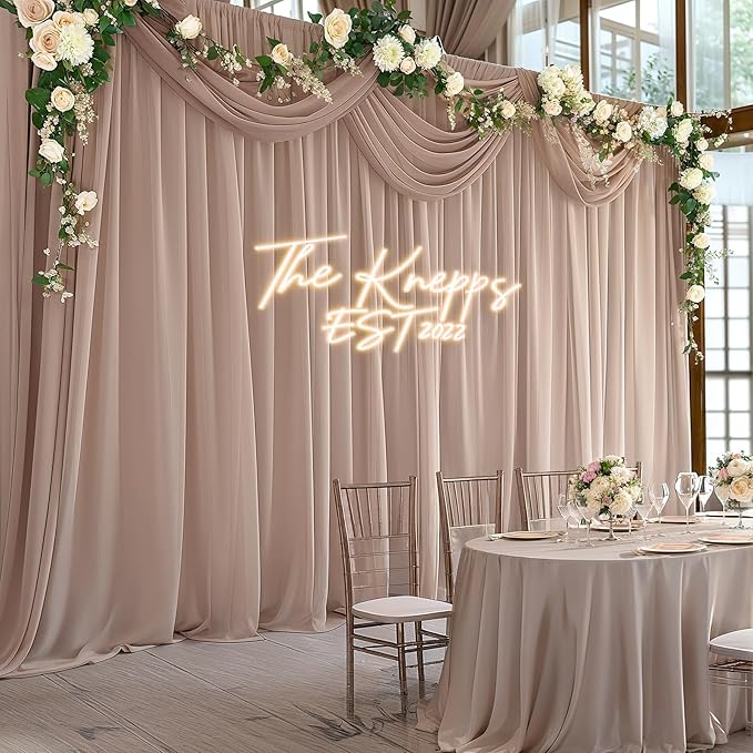 10ft x 10ft Taupe Backdrop Curtain Drapes, Wrinkle-Free Sheer Chiffon Fabric - Image 3