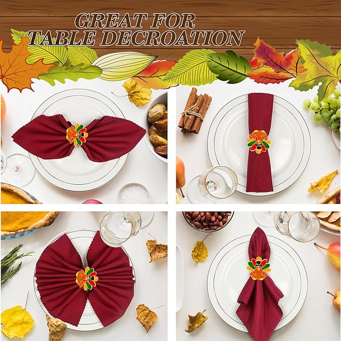 KPOSIYA Thanksgiving Napkin Rings Set of 6, Turkey Napkin Rings Vintage Alloy - Image 6